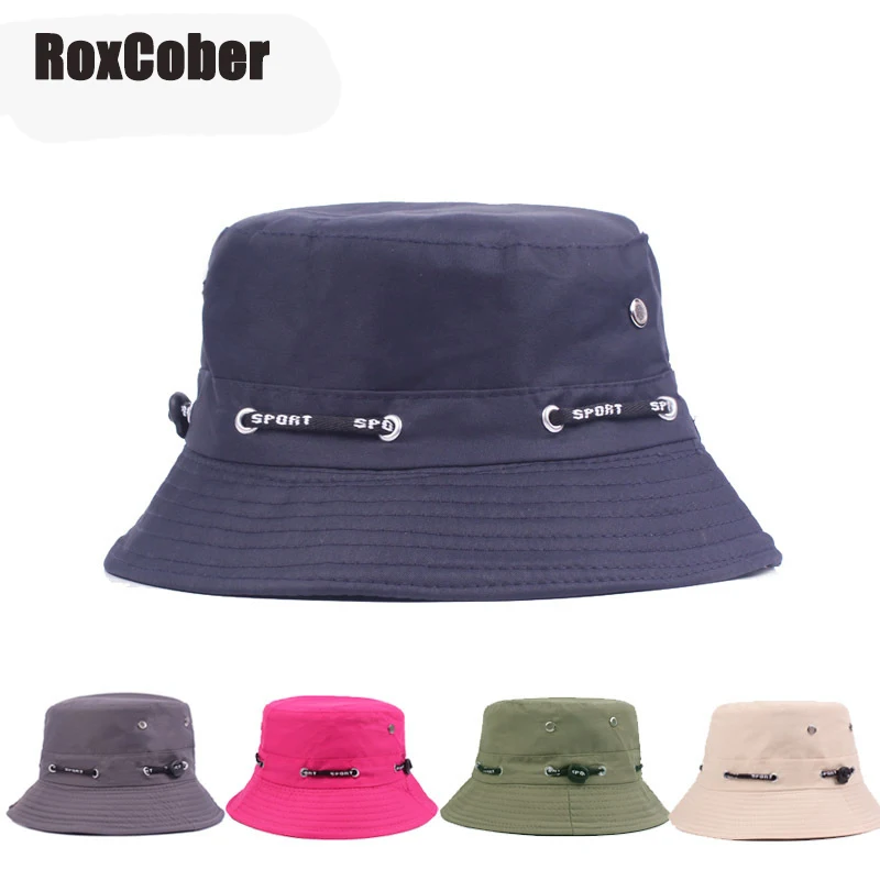 RoxCober الصيف الرجال النساء بلون قبعة في الهواء الطلق دلو القبعات الرياح حبل الثابتة قبعة للشاطئ الصياد قبعات أقنعة تعديل RoxCober الصيف الرجال النساء بلون قبعة في الهواء الطلق دلو القبعات الرياح حبل الثابتة قبعة للشاطئ الصياد قبعات أقنعة تعديل