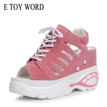 E TOY WORD Ladies Platform Gladiator Sandals Summer Comfortable Wedges High Heels Shoes Woman Casual Lace Up Peep Toe Footwear