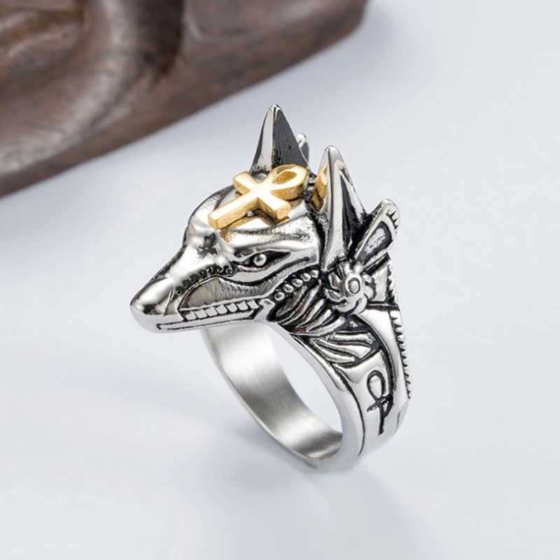 Модное ретро кольцо Anubis God для самозащиты, разбивающееся окно, титановое стальное кольцо, кольца с головой волка, ювелирные изделия