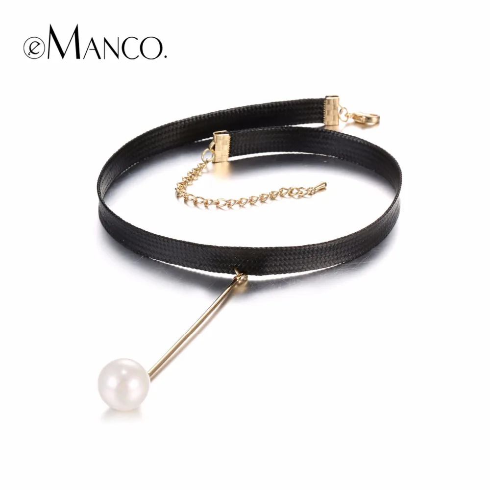 eManco Neutral Elegant Choker Necklace Gifts for Women Rope Wax Copper Brass Imitation Pearl Pendants Brand Jewelry Accessories