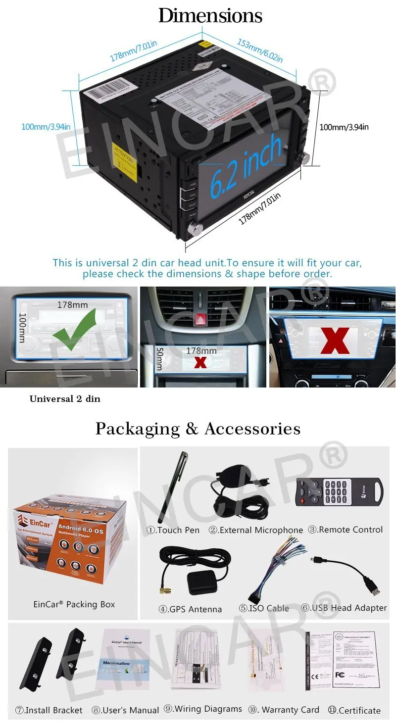 Best Camera+Android 6.0 Car DVD Player 2Din Car Stereo gps cassette tape recorder GPS Navigation Auto Radio WiFi+Free external Mic 5