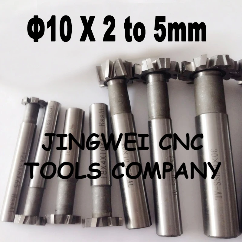 

HSS T slot milling cutter 10mm dia x 2,3,4,5mm with straight shank