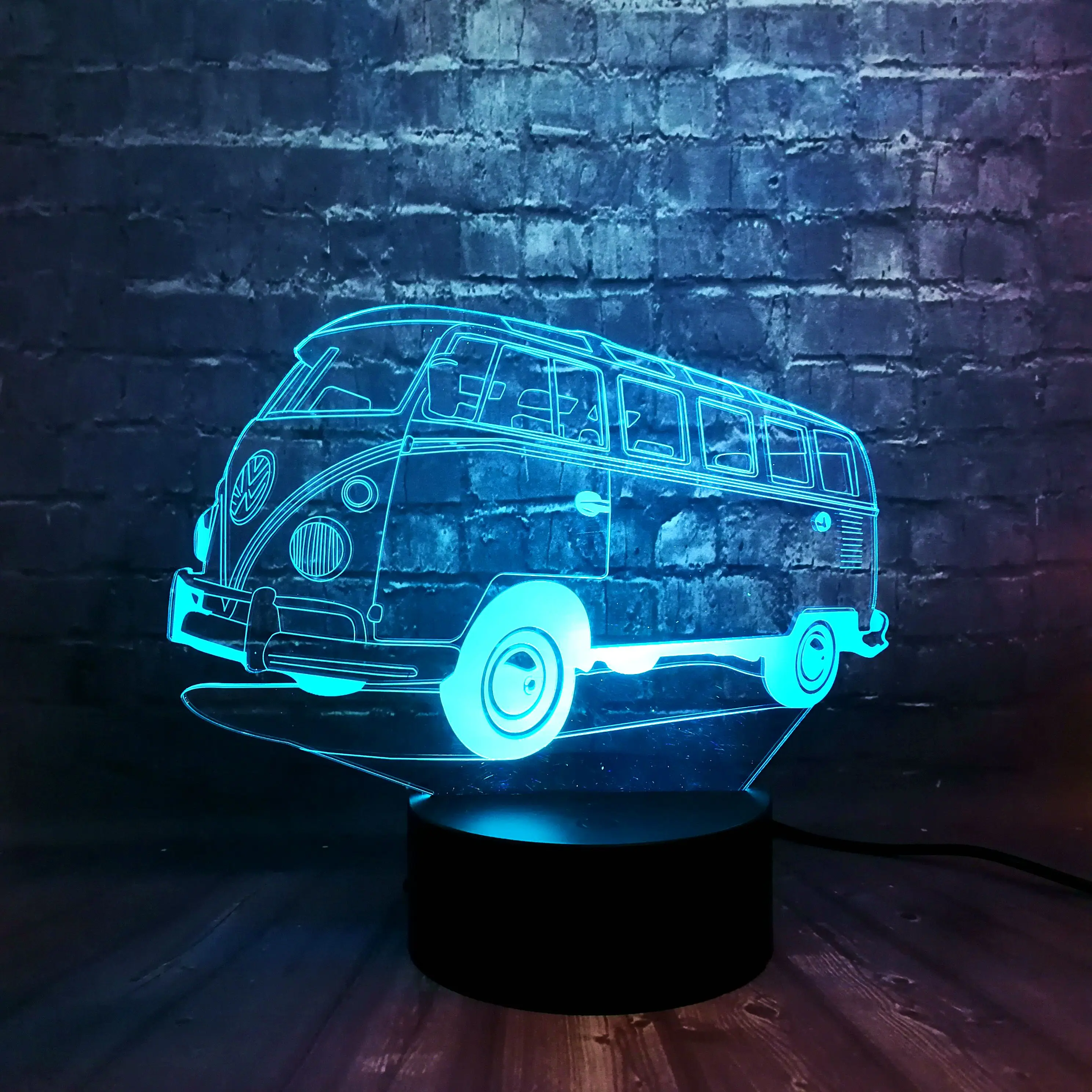 Креативный милый 3D эффект акриловая панель автобус Ночной светильник 7 цветов