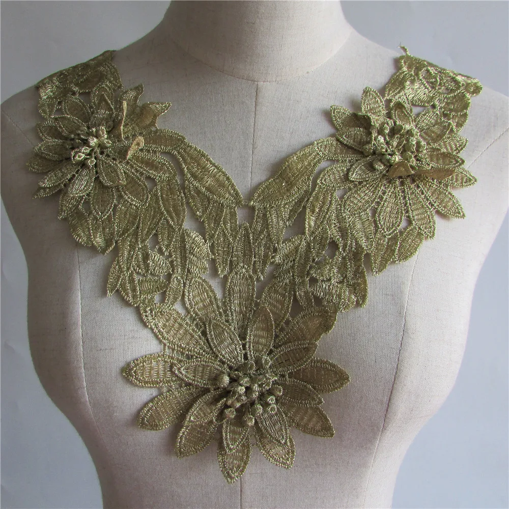 Fashion all match golden embroidered lace collar neckline diy hand