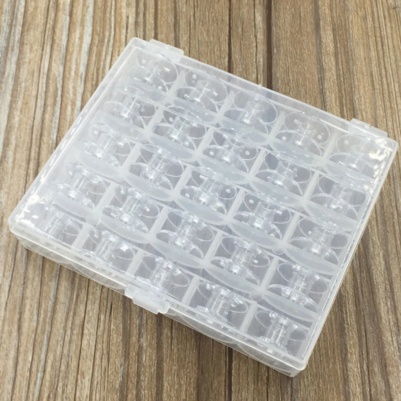 

25Pcs/Set Empty Bobbins Sewing Machine Spools Clear Plastic Case Storage Box for Sewing Tools