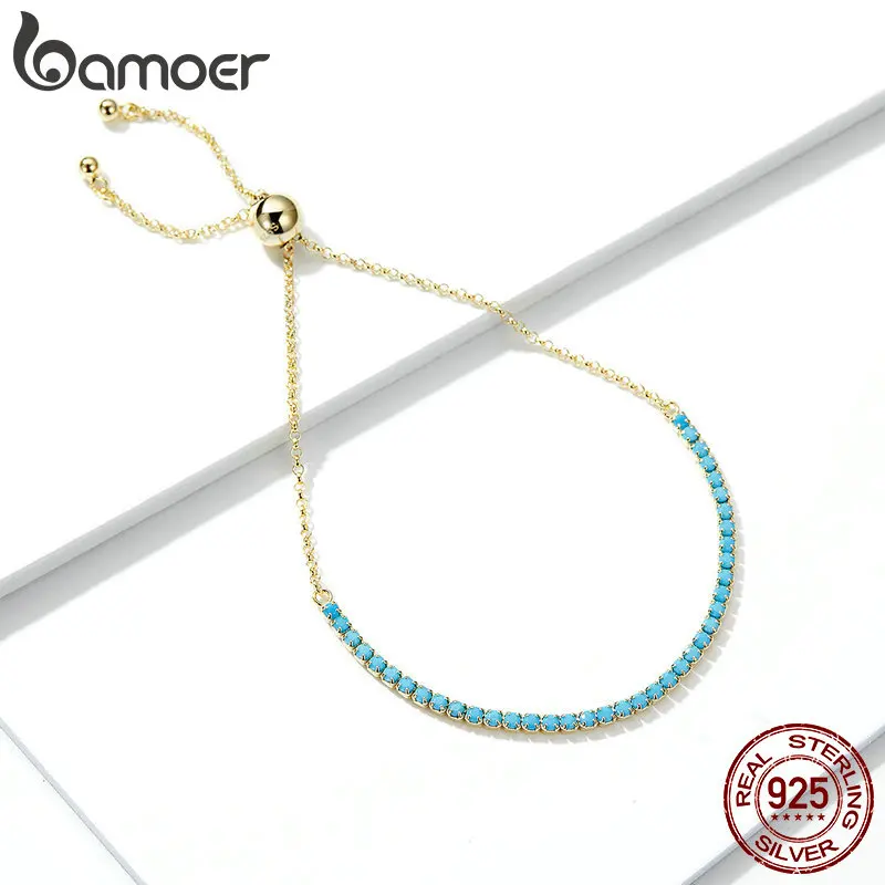 BAMOER الساخن بيع 925 فضة الأخضر تشيكوسلوفاكيا أساور التنس للنساء الإناث ربط سوار فضة مجوهرات SCB118