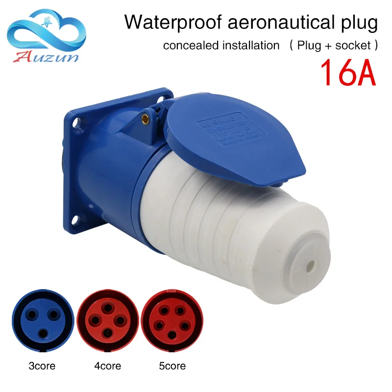 

Waterproof industrial aviation plug socket connector 3 core 4 core 5 core 16A dark installation aviation butt