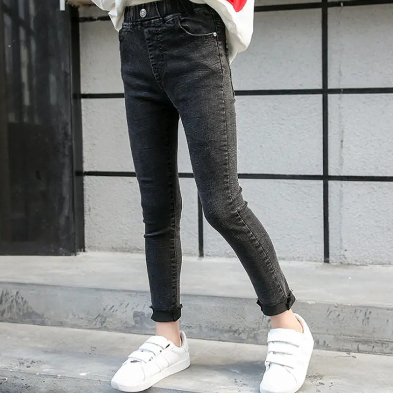 

Girls Autumn Jeans High Waist Slim Fit Elastic Pockets Breathable Irregular Rough Hem Pants YJS Dropship