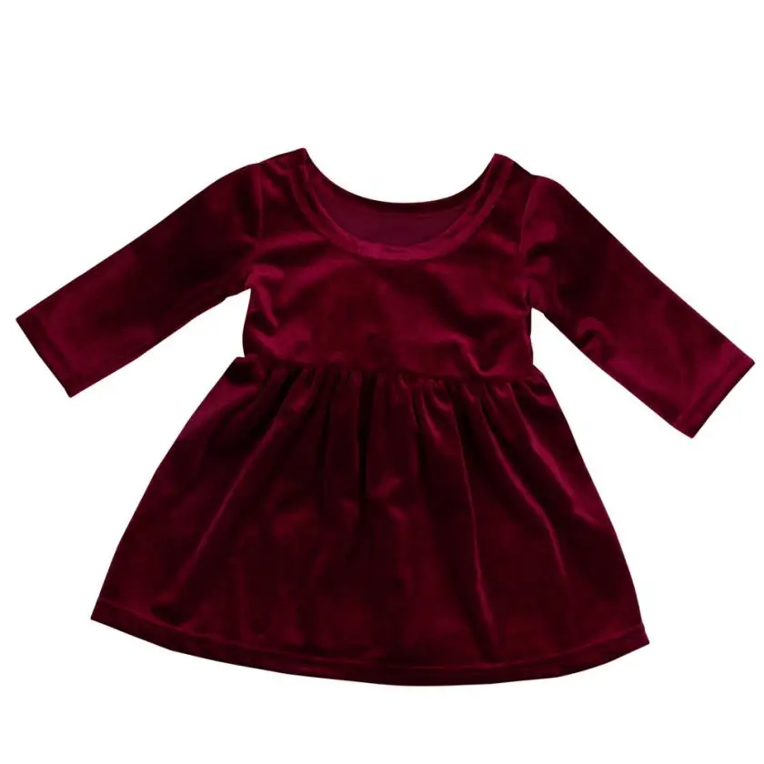 

Girls Dress Solid Red Full Sleeve Mini Dresses BabyGirls Casual A-Line Princess Dress for Evening Party 18Apr4