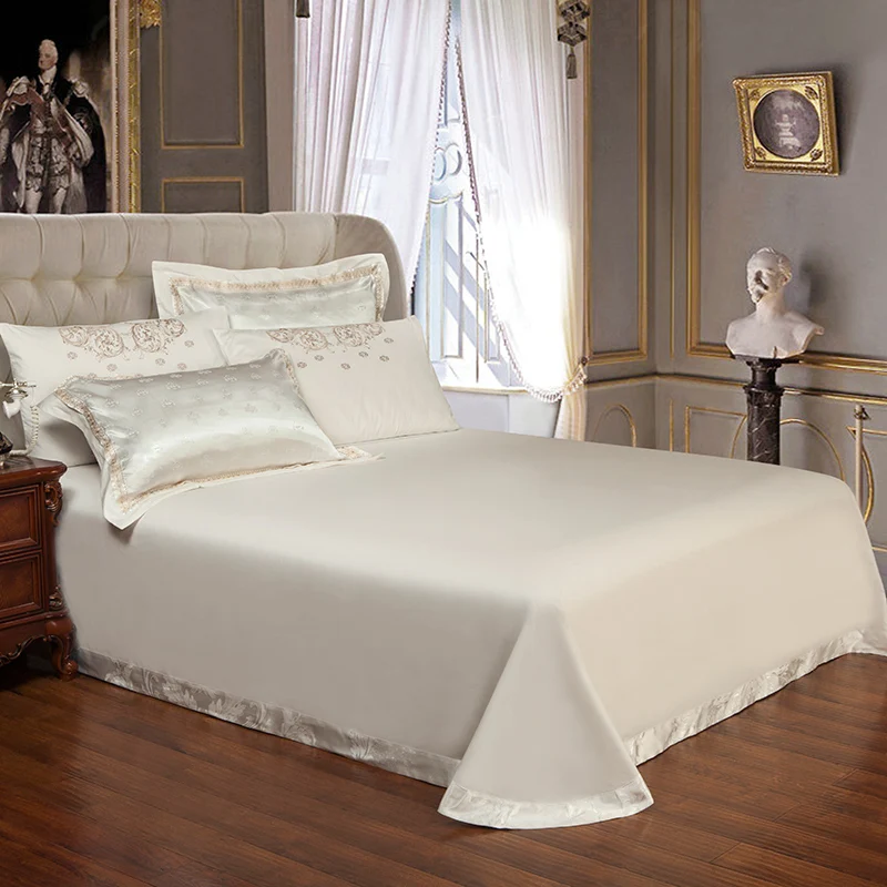 2018 الفاخرة الأوروبية السرير الأبيض غطاء الحرير القطن مزيج Bedlinens الجاكار الملكة الملك غطاء لحاف مجموعة ورقة سادات