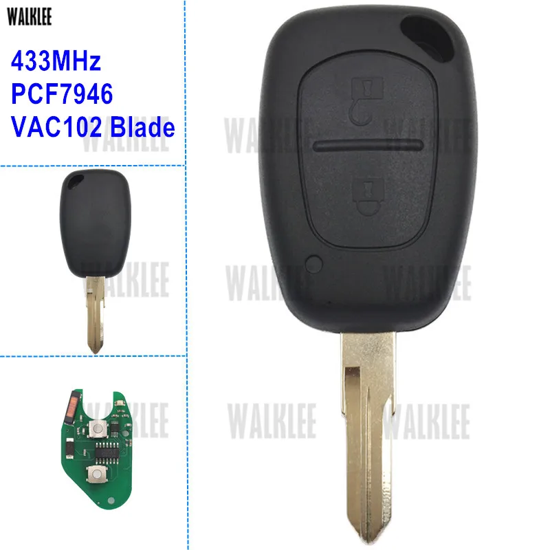 

WALKLEE Vehicle Remote Key 433MHz Fit for Renault CLIO SCENIC KANGOO VAC102 Blade Car Door Lock