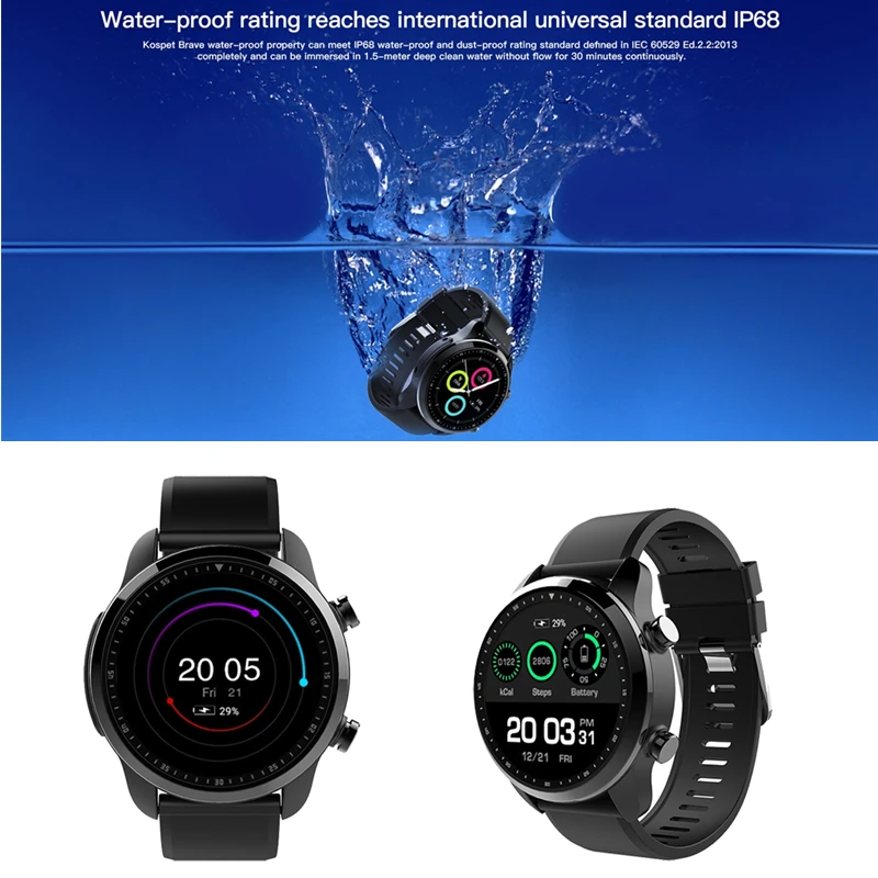 

Kospet Brave IP68 Waterproof 4G Smartwatch 2GB RAM 16GB ROM MTK6737 GPS+WIFT Heart Rate bluetooth Smartwatch for IOS&Android