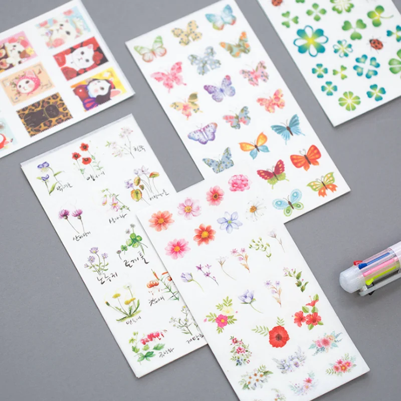 

1 Sheet new cute DIY Colorful Butterflies and grass cats kawaii Stickers Diary Planner Journal Note Diary Paper Scrapbooking