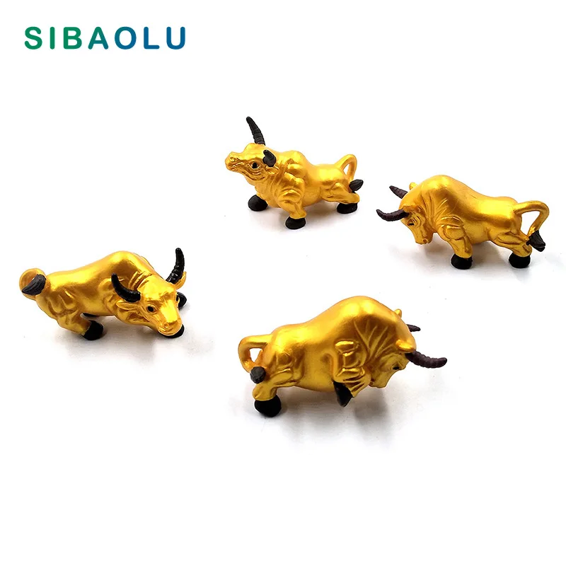 

4pcs Golden Fighting Bull model artificial animal Miniature Figurine Doll House Decoration Dollhouse cake ornament DIY accessory