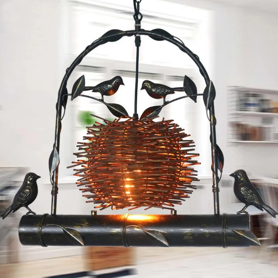 

nordic loft vintage iron bird nest pendant light restaurants aisle bar coffee shop dining room decorative E27 hanging lamp