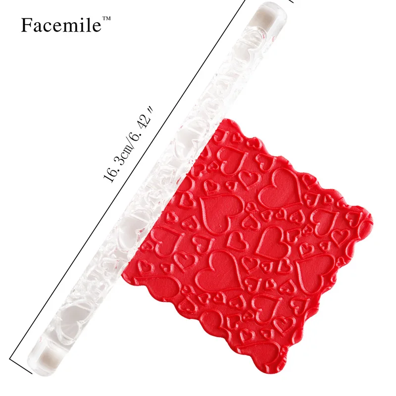 

Texture Embossing Clear Acrylic Roling Pin Roller Heart Shape Fondant Cake Decorating Pastry Tools 16*1cm