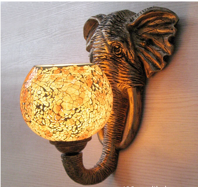 

exotic India southeast Asia mediterranean resin elephant mosaic glass e27 wall lamp for restaurant aisle balcony bar hotel 1928