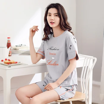 

Summer 100% Cotton 2 Pieces Set Elegant Women's Pajamas Pajama Sets Mujer Cotton Sleep&Lounge Femme Sleepwear Home Clothing