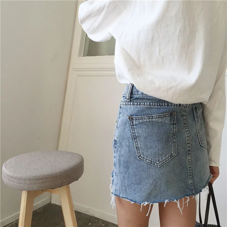 Летняя женская джинсовая юбка с высокой талией Jupe неровные края джинсовые юбки женские Мини Saia джинсовая юбка Повседневная юбка-карандаш