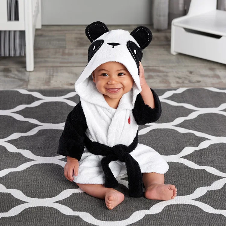 New Baby Bathrobe towel Children's Clothing Boys Girls Soft Velvet Robes Pajamas Coral newborn Clothes kids Bathrobes pink grey - Color: Black Panda