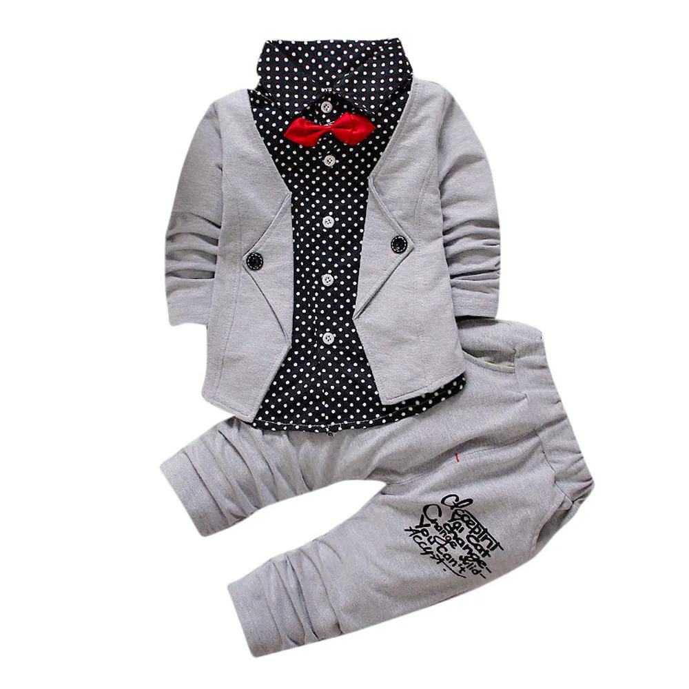Г. Летняя одежда для маленьких мальчиков Формальная рубашка в горошек с длинными рукавами и бабочкой+ штаны, одежда для мальчиков повседневная детская одежда для мальчиков, комплекты