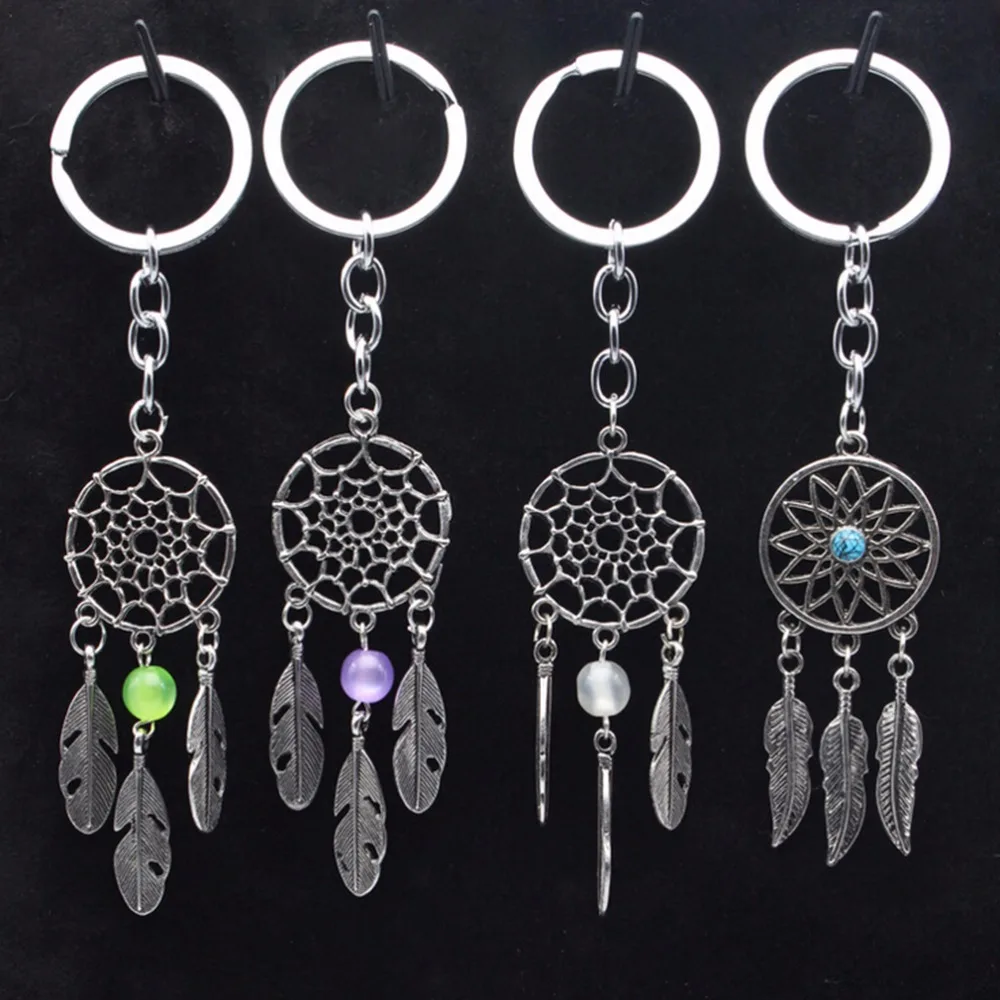 

dream catcher Key chain Ring 2017 New Hot Ancient silver color Dreamcatcher Keychain Leaf feather tassel 1 pcs