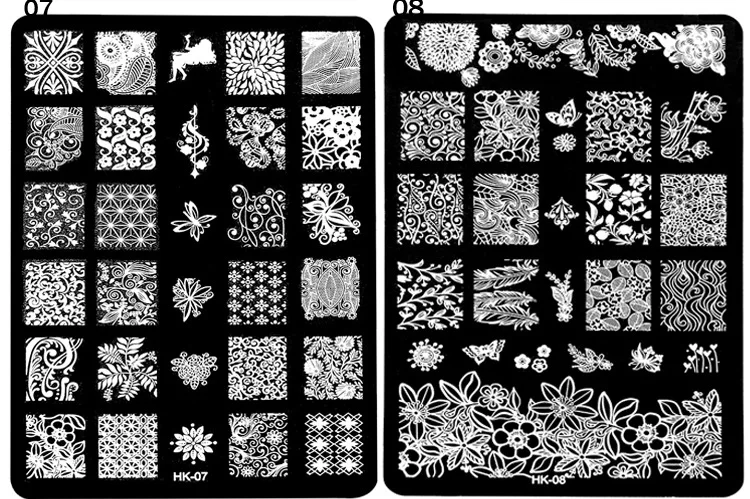 14,5*9,5 см штамповочная пластина с изображениями для нейл-арта дизайн прямоугольник XL трафарет металлические кружева цветочные узоры Маникюр Шаблон трафарет HK010