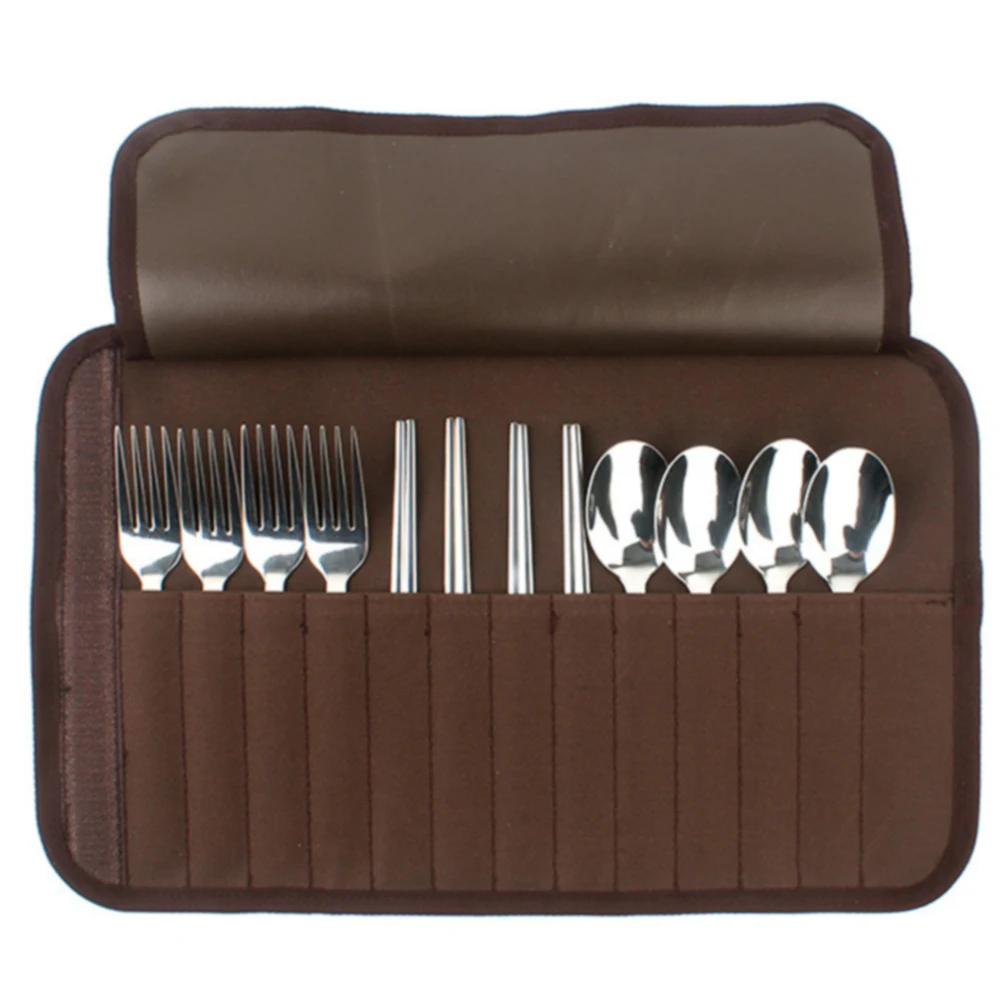 Outdoor Cooking Tools Camping Bag Stainless Steel Dinnerware Organizer Durable 16 Slots Spoon Hiking BBQ Utensil Travel Cutlery | Спорт и