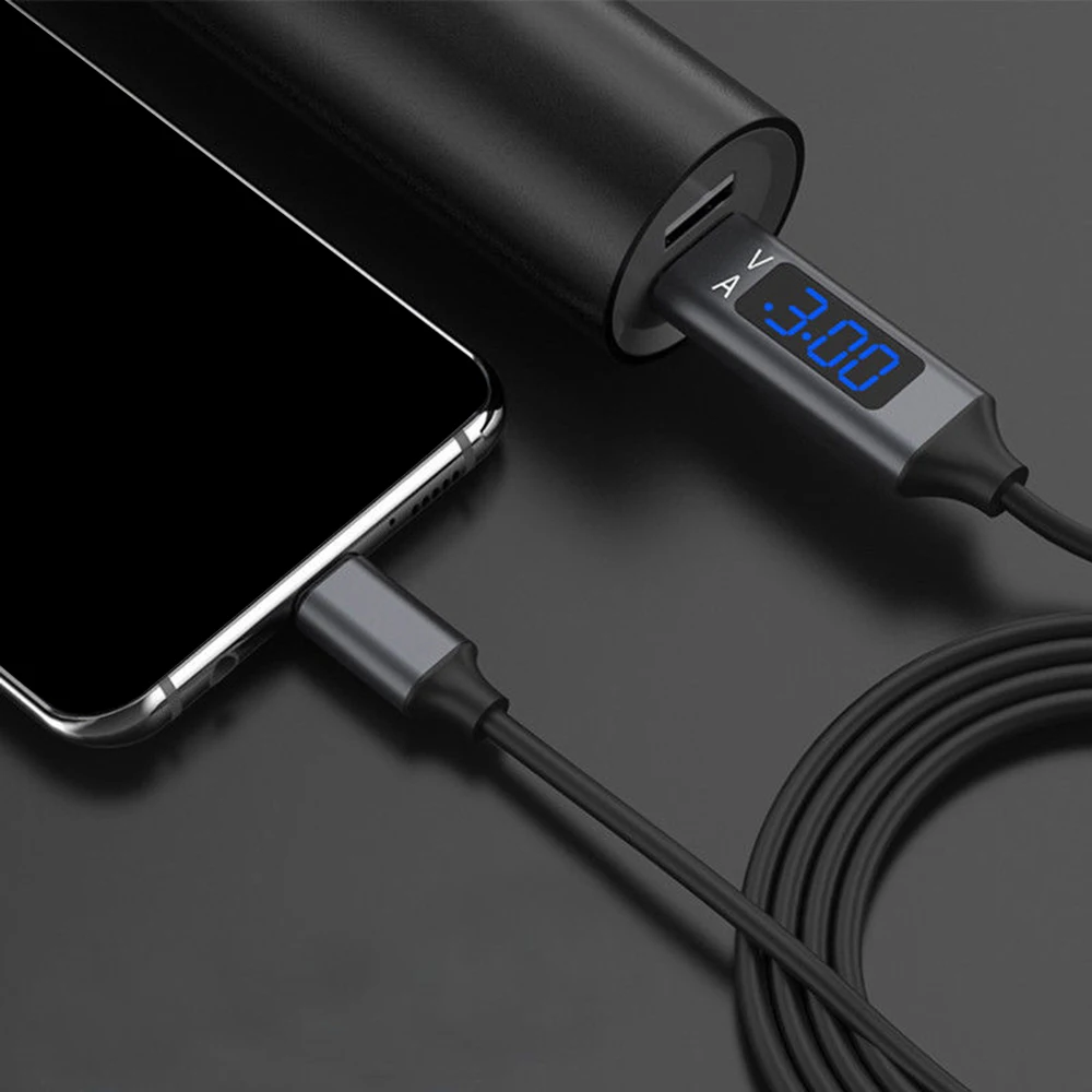 1 м TPE напряжение и ток умный дисплей линия передачи данных ЖК-экран быстрый QC зарядный кабель для type-c Android Xiaomi Samsun