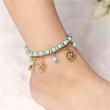 Retro Punk 2017 New Fashion Anklet Summer Wild Bead Flower Tassel Combination Anklet Lady Legs Anklet Wholesale punk style layered coins tassel anklet for women