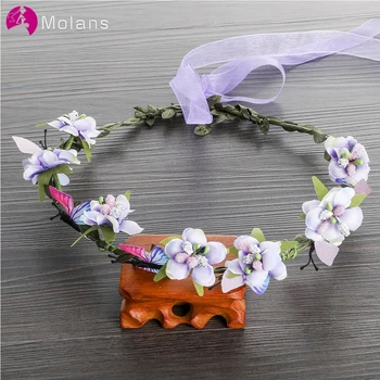 

MOLANS Lovely Cute Small Flower Wreath Simulation Butterfly Floral Beautiful Garland Manual Rattan Women Wedding Hair Headpieces