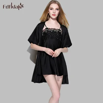

Fdfklak Summer Brand Silk Sexy Sleepwear Set Silk Nighties Lady Robe Gown Sets Women Sleeping Clothing Dress 4 Styles E0849