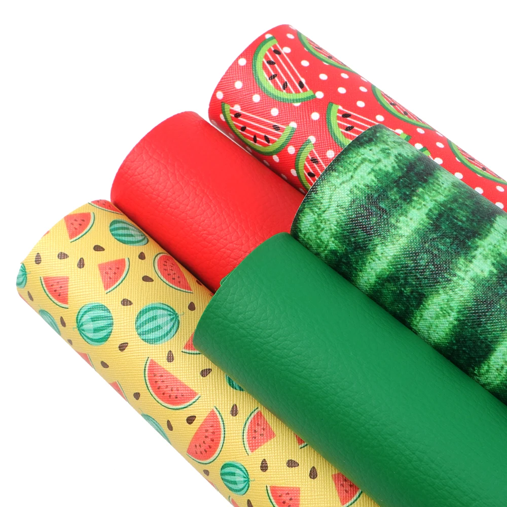 

5pcs/set 20*34cm Fruit Leather Set Watermelon Lemon Ice Cream Faux Synthetic Leather Fabric DIY Bow Bag Craft,1Yc7257