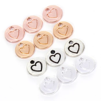 

50pcs Rose Gold Silver Heart On Coin Pendant Alloy Delicate Love Charms For Handmade Women Jewelry Necklace Earrings