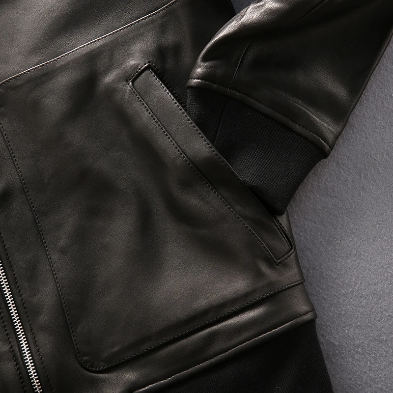 AVIREX FLY Мужская овчина черная куртка натуральная кожа весна осень винтажная бейсбольная куртка высокое качество мотоциклетная куртка