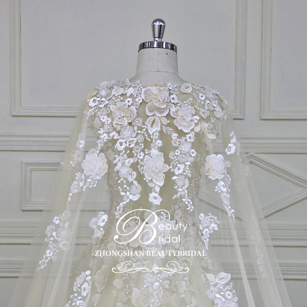 Beautybridal Vestidos de Noiva, роскошное свадебное платье трапециевидной формы, свадебное платье с длинными рукавами, Тюлевая Иллюзия Аппликации, пляж XF17056