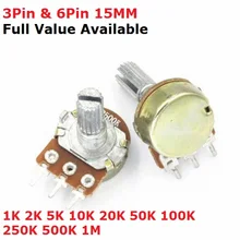 5 шт. WH148 B 1K 2K 5K 10K 20K 50K 100K 250K 500K 1M 3Pin 6pin 15 мм усилитель вала двойной стерео потенциометр B1/2/5/10 /50/100K