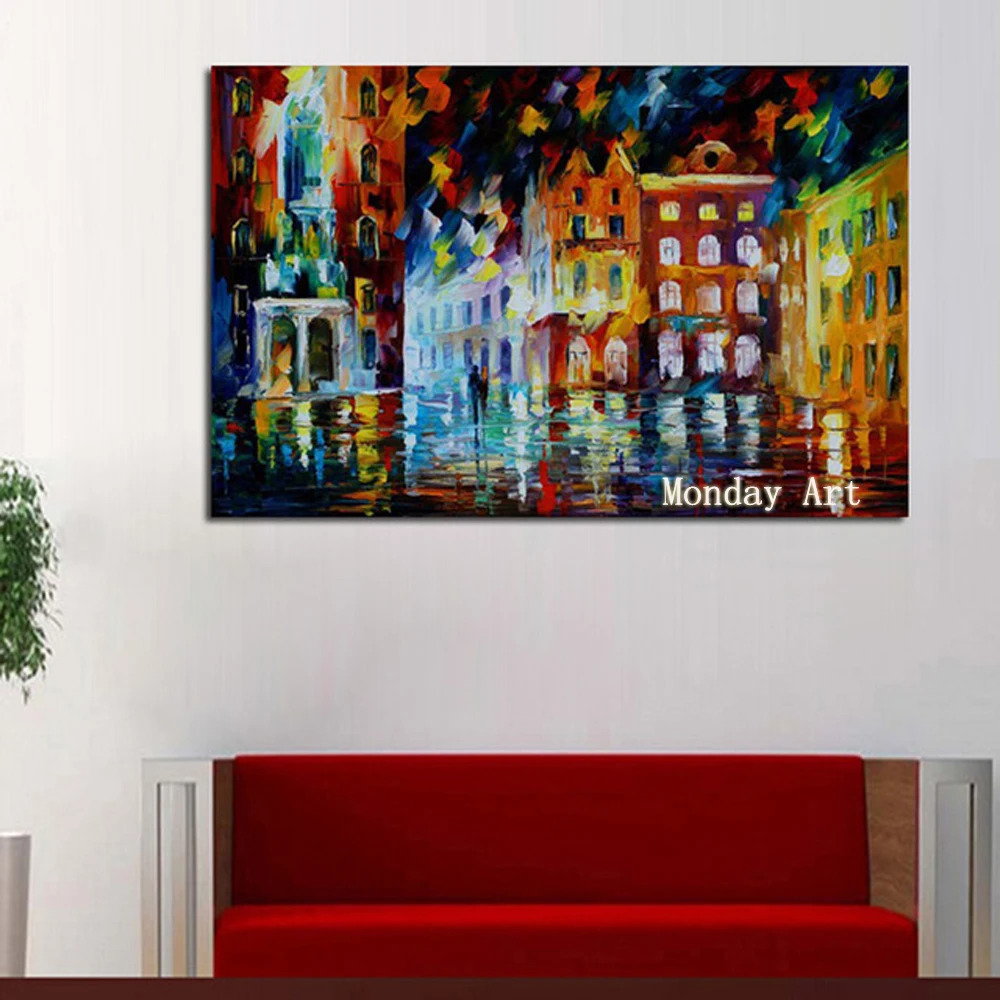 55 Free-shipping-Abstract-Golden-City-Houses-Knife-Oil-Painting-On-Canvas-City-Night-Scenery-Picture-Wall (1)
