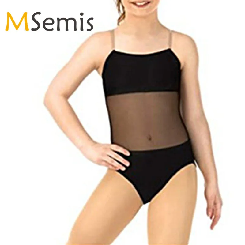 

Kids Girls Ballet Leotard Swimsuit for Gymnastics Adjustable Shoulder Straps Mesh Splice Camisole Undergarment Leotard for Dance