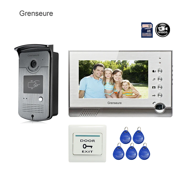 

FREE SHIPPING 7" Color Screen Video Intercom Door Phone + Recording Monitor + Outdoor RFID Access Door Camera + 8G SD WHOLESALE