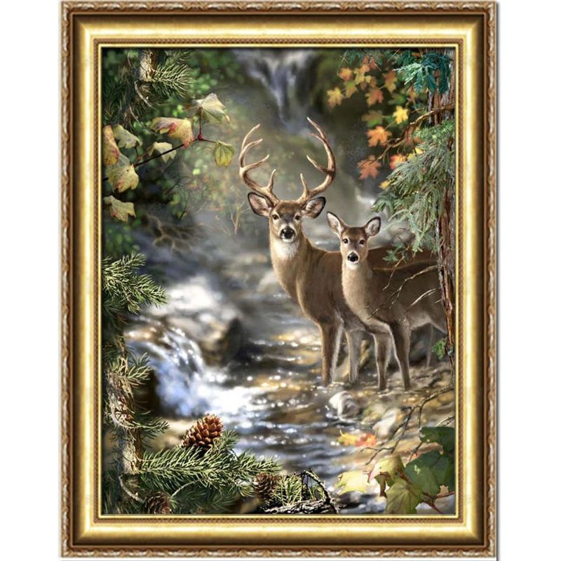 

Diamond Embroidery Crafts Cross Full Drill Deer In The Forest Diamond Painting Mosaic Pattern Rhinestones Needlework Home Decor