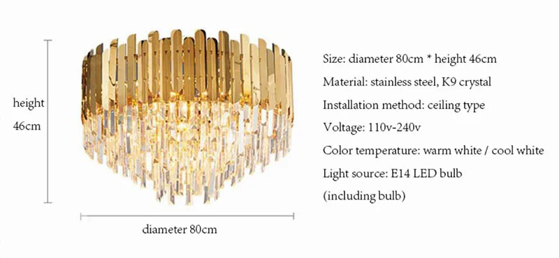 Современный хрустальный потолочный светильник для потолка Роскошный Золотой светодиодный хрустальный блеск AC110-240V круглый хрустальный светильник для гостиной
