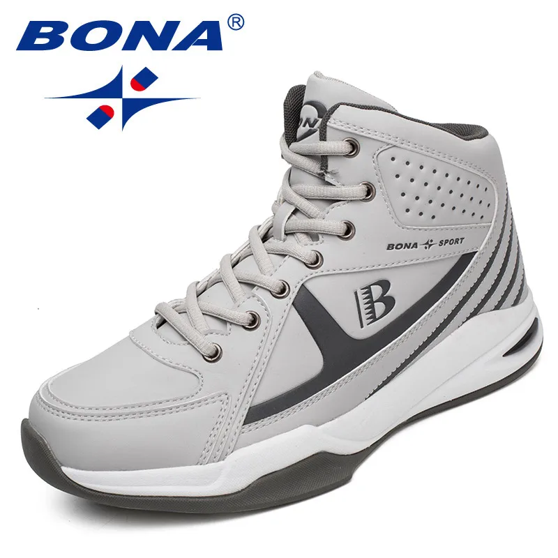 LIGHT GREY BONA/Новое поступление, стильные мужские баскетбольные кроссовки на шнуровке, мужская спортивная обувь, уличные беговые кроссовки, удобные, быстрая - Цвет: LIGHT GREY