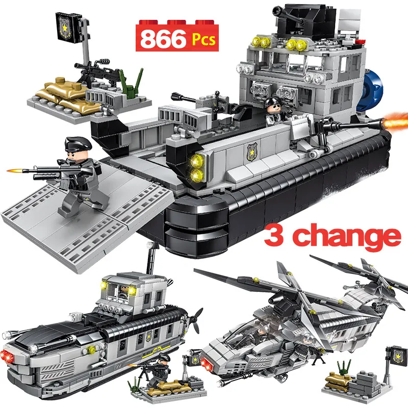 

3 Change Technic Conveyor LegoINGLYs City Swat Police Commandos Assemble Military Submarine Aircraft Blocks Bricks Toys For Boys