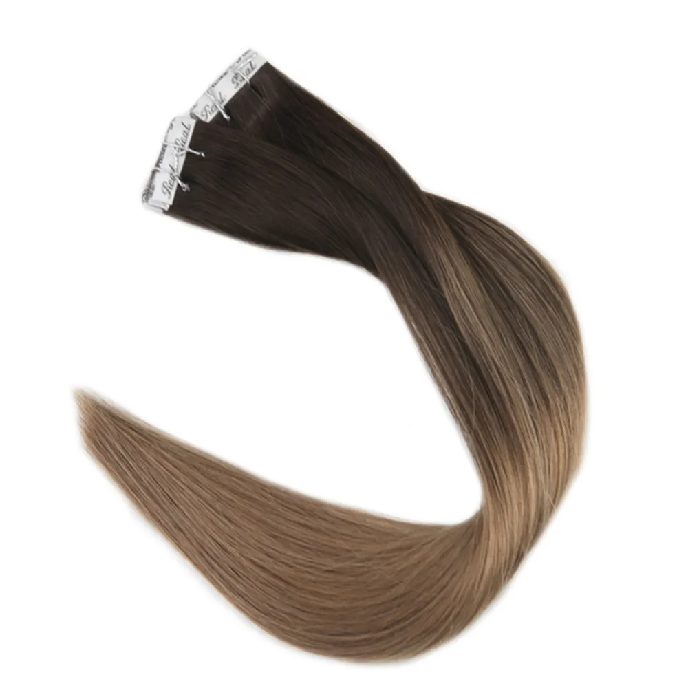 Полный блеск 100 г Darkest коричневая лента в наращивание волос клей красочные Ombre волосы remy #2 выцветания до #8 клей на волосы Extensiones