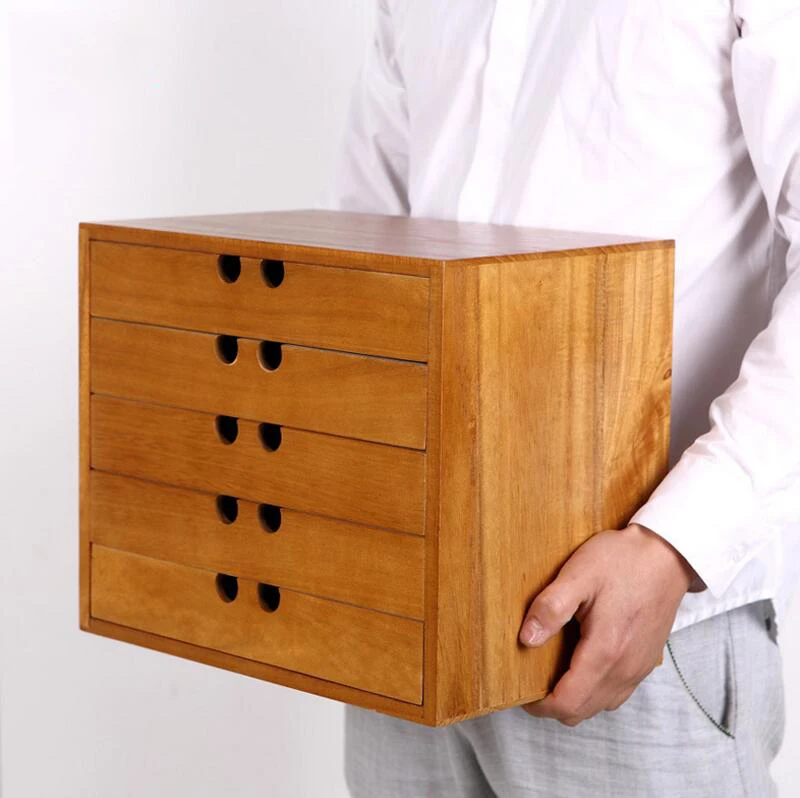 Desktop solid wood multilayer drawer type wooden storage