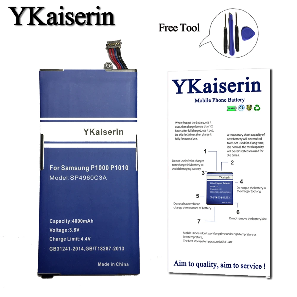 

Free Tool+YKaiserin 4000mAh SP4960C3A Tablet Battery For Samsung GALAXY Tab GT P1000 P1010 Lithium Rechargeable Batteries