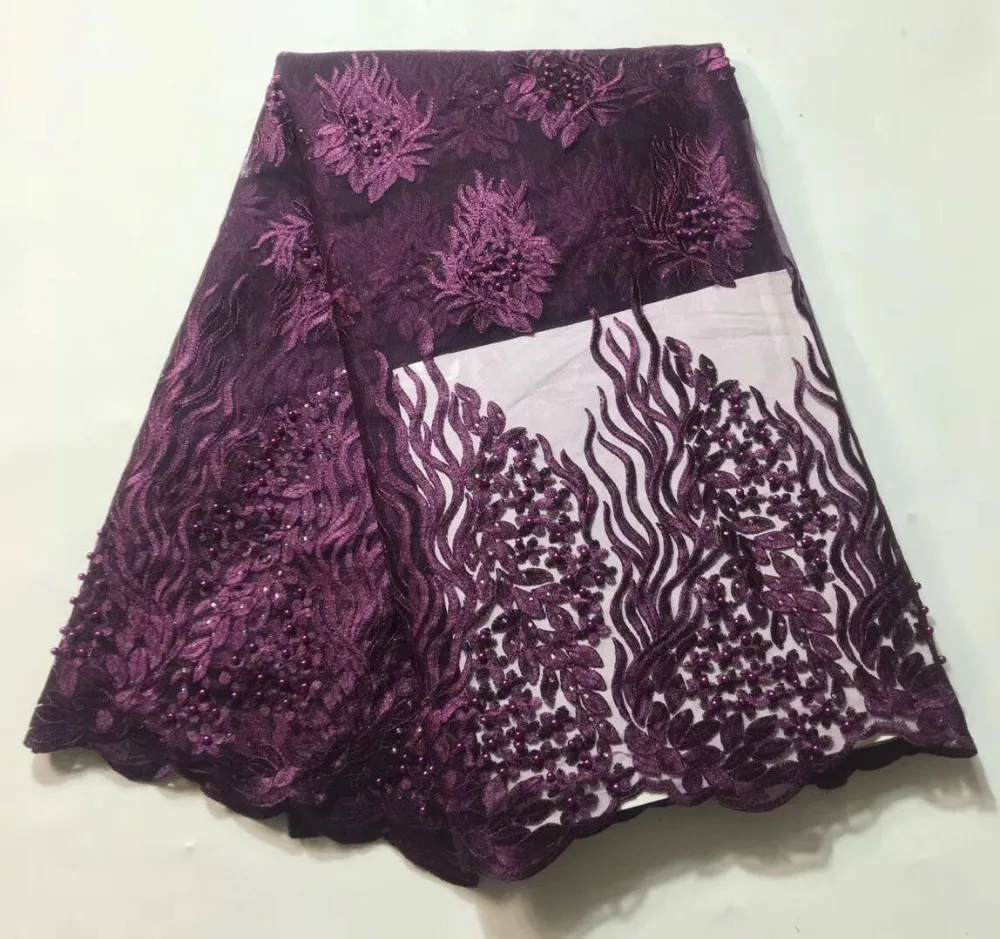 

2018 Embroidery mesh tulle lace fabric 5 yards flower pattern beaded African lace fabrics wholesale for lady or man garment -30