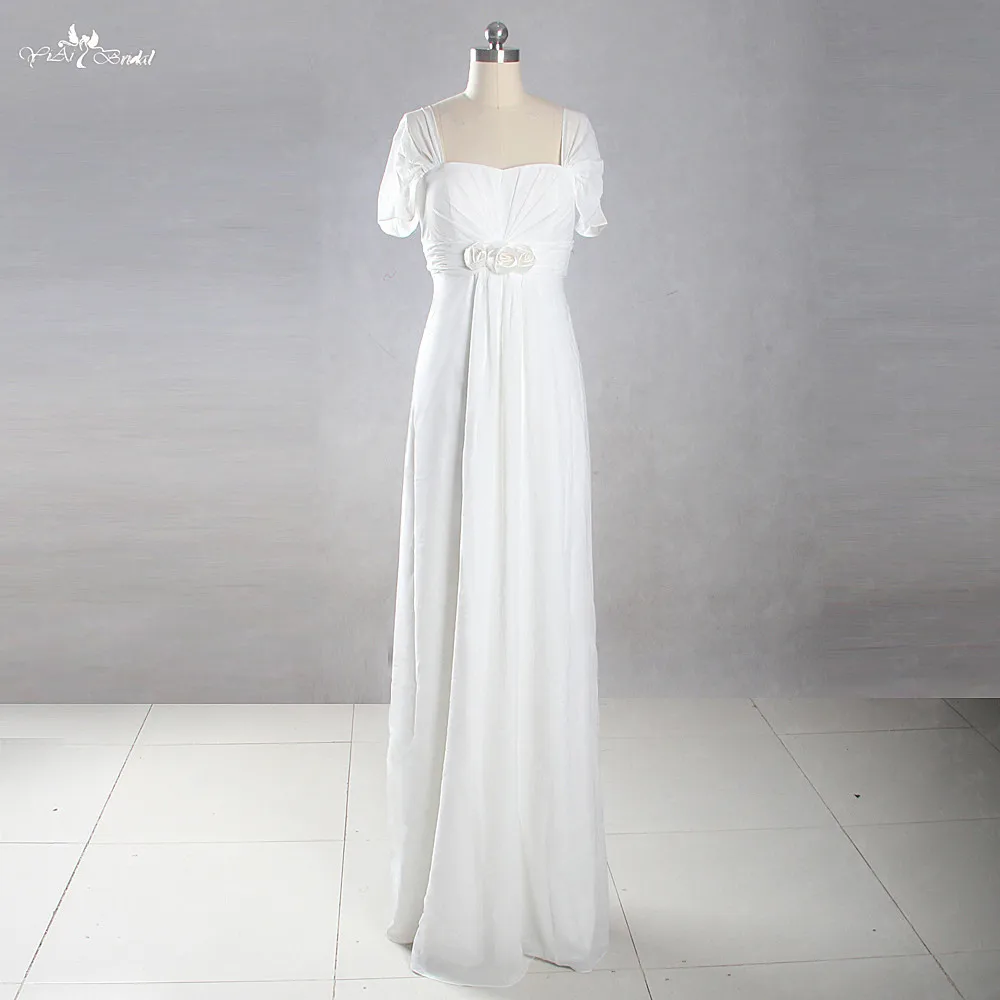 LZK008 Simple White Evening Dresses Elegance Pleat With Flowers A Line Prom Party Dress 100