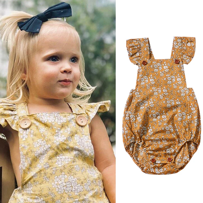 

2019 Summer Infant Newborn Baby Girls bodysuit Flower Printed summer Bodysuits Jumpsuit Outfits baby girl Clothes Set Babies